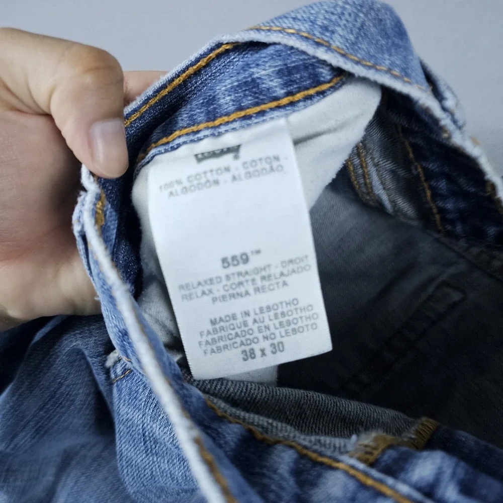 Levis 559 Jeans Mens 38x30 Blue Denim Medium Wash Relaxed Straight Distressed
